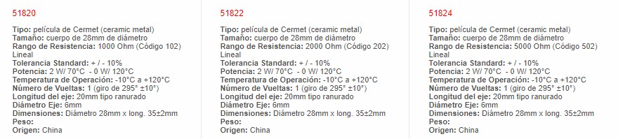 Potenciometro Cermet Lineal - 51824 - Tocos - Productos Eléctricos - Electricidad en Guatemala - Larssystem