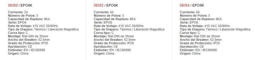 Mini Automático - 3P 20A - 9360 -EBCHQ - Productos Eléctricos - Electricidad en Guatemala - Larssystem