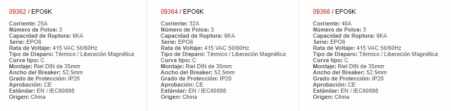 Mini Automático - 3P 32AMP - 9364 - EBCHQ - Productos Eléctricos - Electricidad en Guatemala - Larssystem