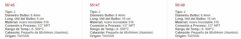 Termocupla Bulbo Recto Tipo K, Dia. 316, Longitud Util 4, 516 - 56000 - Productos Eléctricos - Electricidad en Guatemala - Larssystem