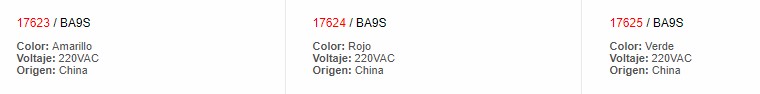 Bombilla Bayoneta BA9S Rojo 50/60Hz - 17624 - EBCHQ - Productos Eléctricos - Electricidad en Guatemala - Larssystem