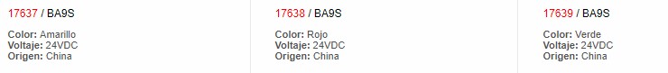 Bombilla Bayoneta BA9S LED Rojo 24VDC - 17638 - EBCHQ - Productos Eléctricos - Electricidad en Guatemala - Larssystem