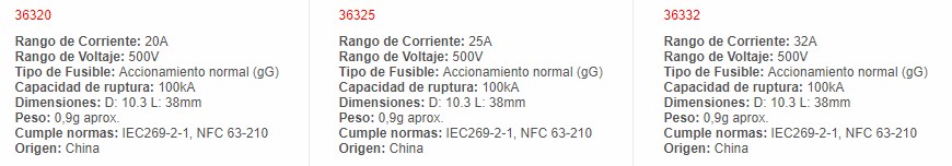 Fusible Uso General, 10X38mm 32A / 500 Vac - 36332 - EBCHQ - Productos Eléctricos - Electricidad en Guatemala - Larssystem